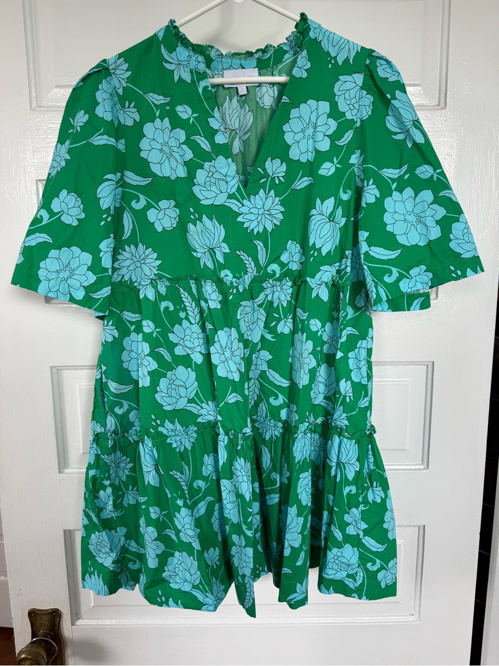 Sugarlips Green Floral Mini Dress with Light Blue Print